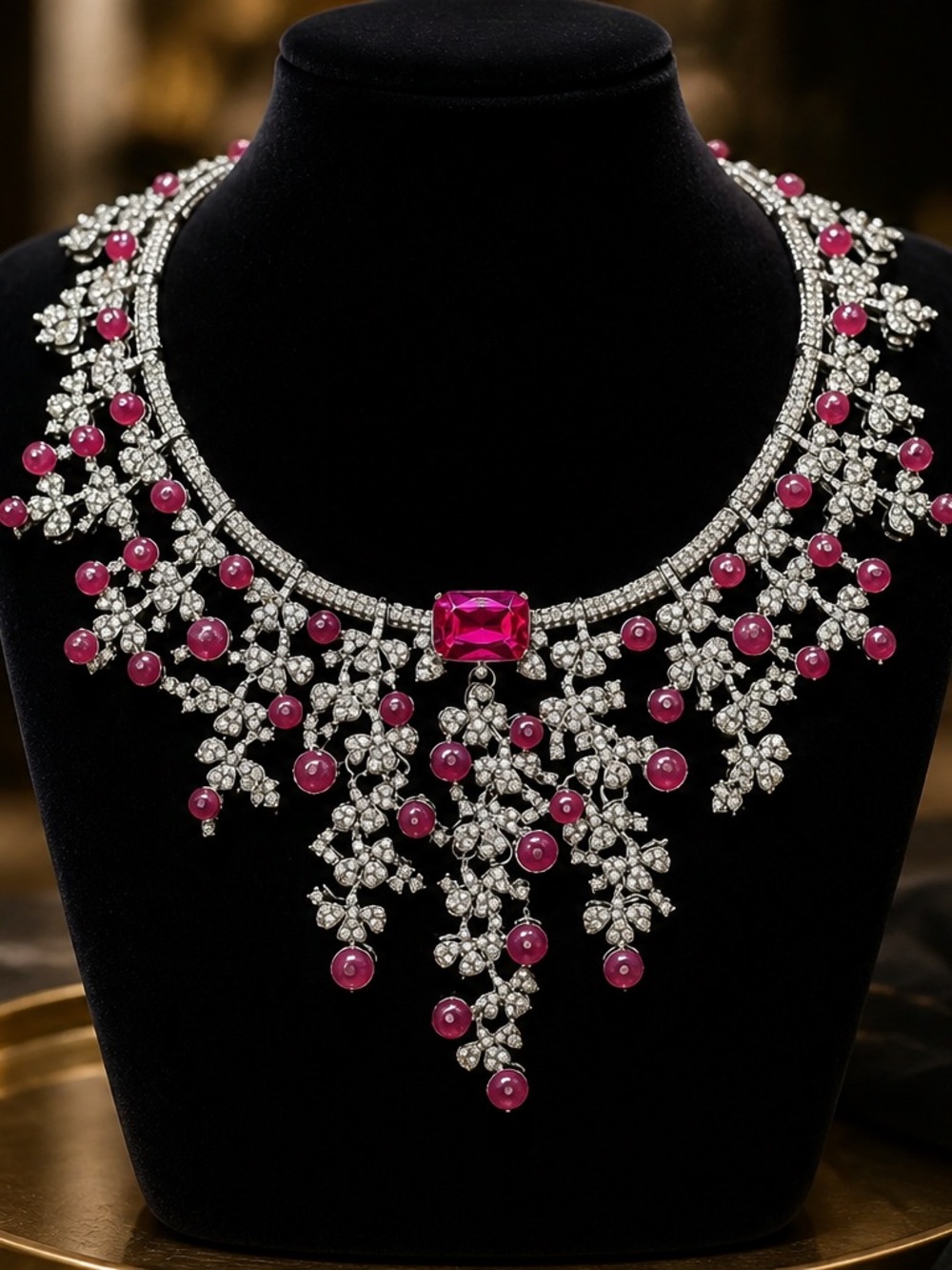 Catwalk Jon Pink and Silver Floral Statement Necklace